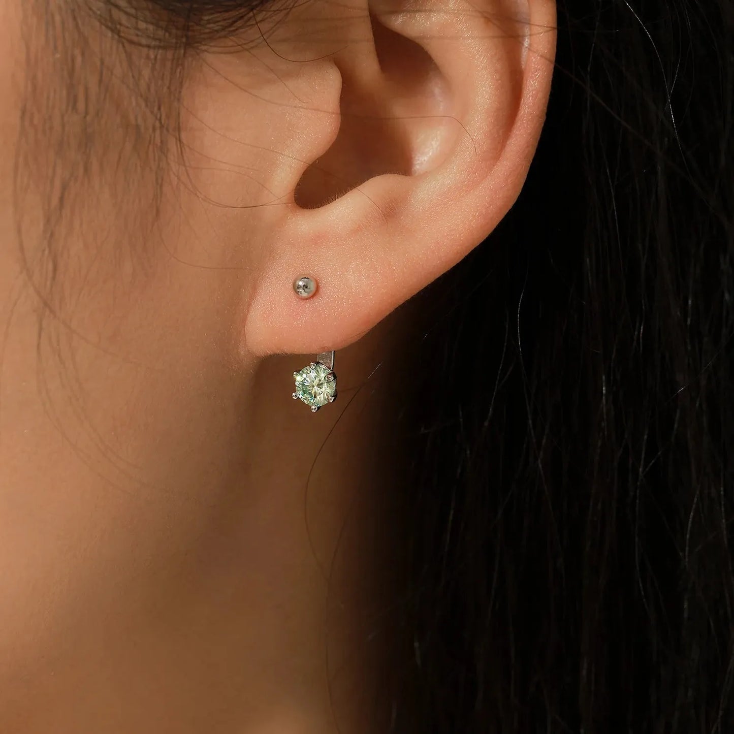 Round Teal Moissanite Earrings