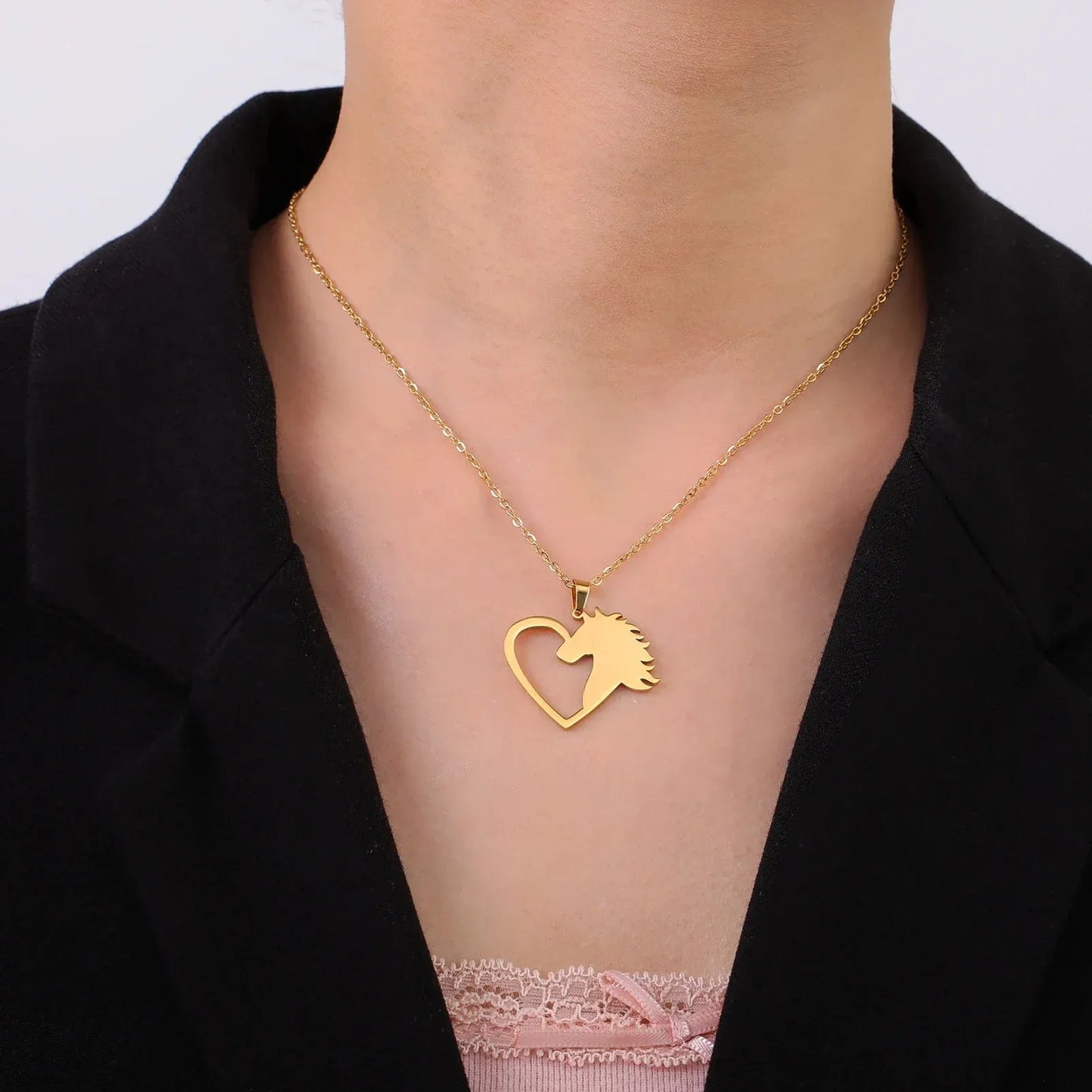 Love Horse Head Pendant Stainless Steel Necklace