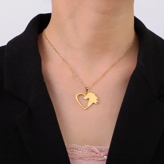 Love Horse Head Pendant Stainless Steel Necklace
