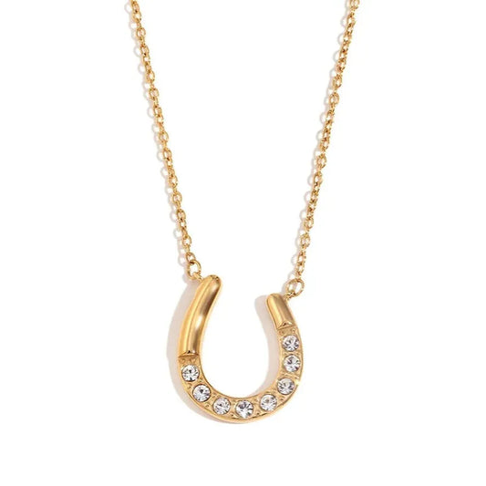 18K Gold Plated Sparkling Horseshoe U-shaped Pendant