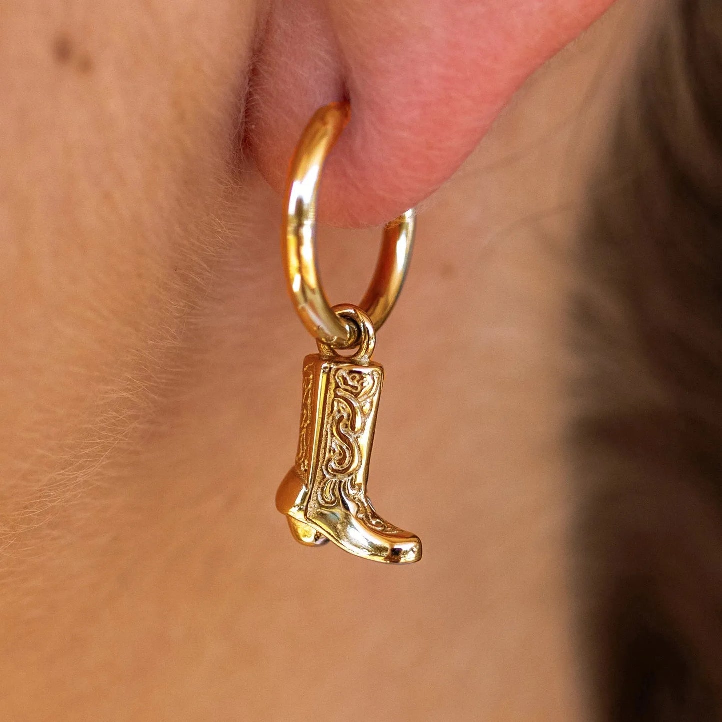 Vintage Stainless Steel Cowboy Boot Pendant Shoe Shape Dangle Earrings