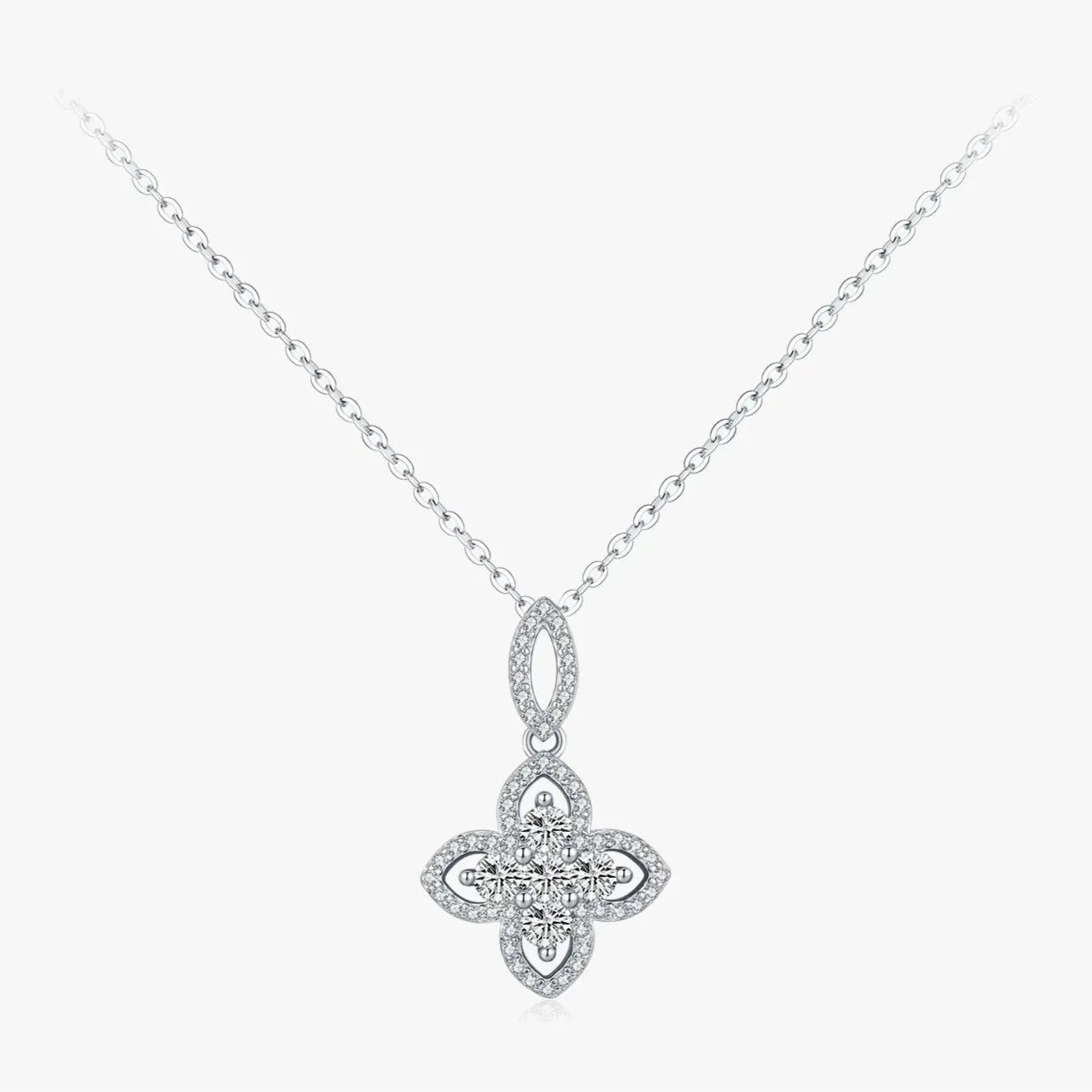 Four Leaf Clover Link Necklace Made With 925 Sterling Silver