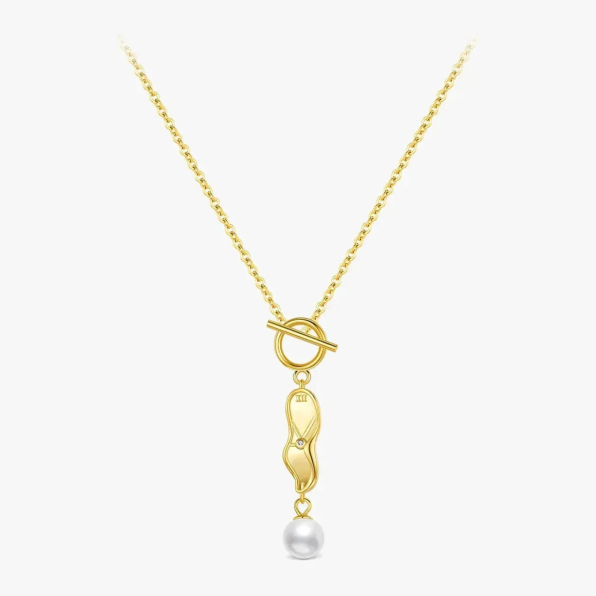 Twisted Clock Pearl Pendant Necklace