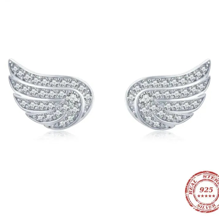 Silver Angel Wings Stud Earrings