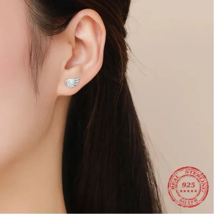 Silver Angel Wings Stud Earrings