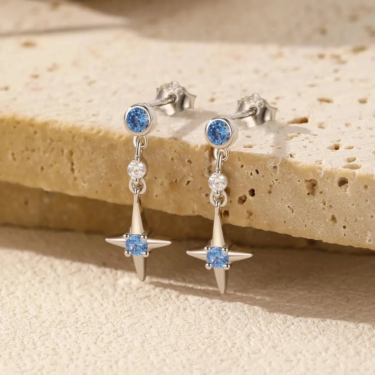 925 Sterling Silver Exquisite Blue Zirconia Stars Stud Earrings