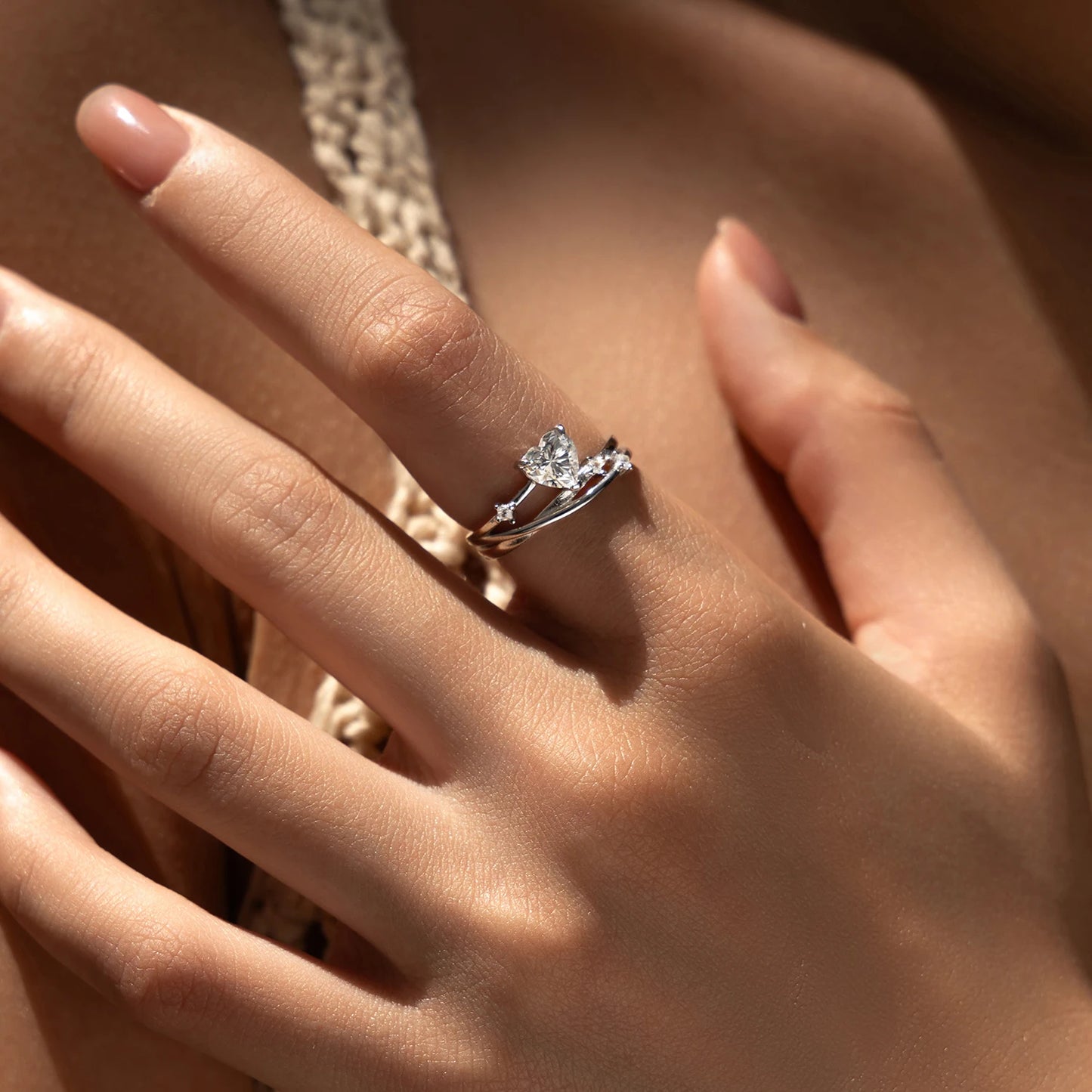 0.8CT Heart Moissanite 925 Sterling Silver Line Multi-layer Ring