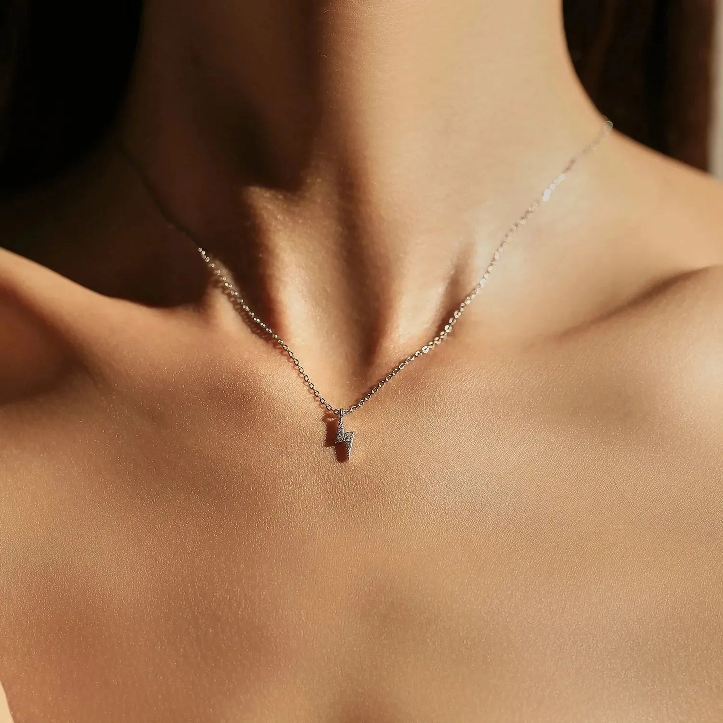 925 Sterling Silver Tiny Lightning Pendant Necklace