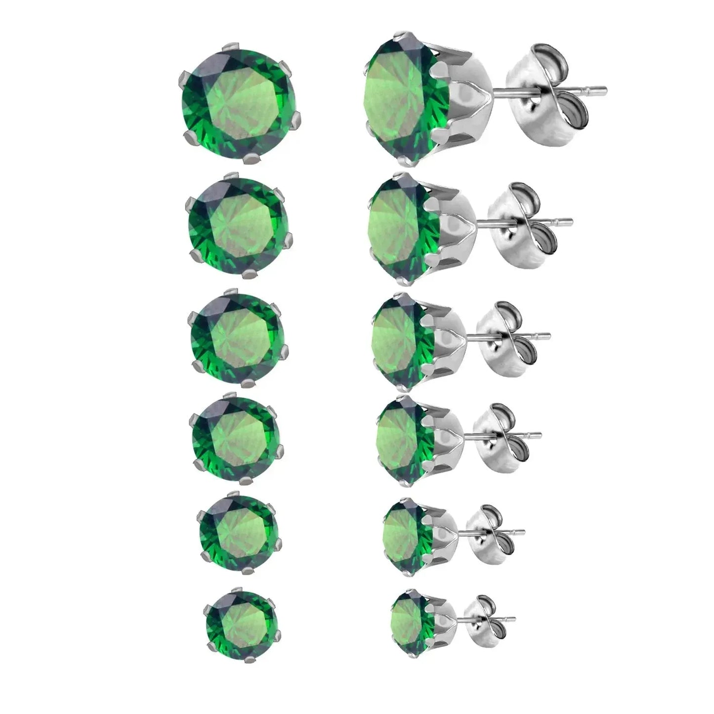 6Pairs/Set CZ Stud Earrings Stainless Steel Round