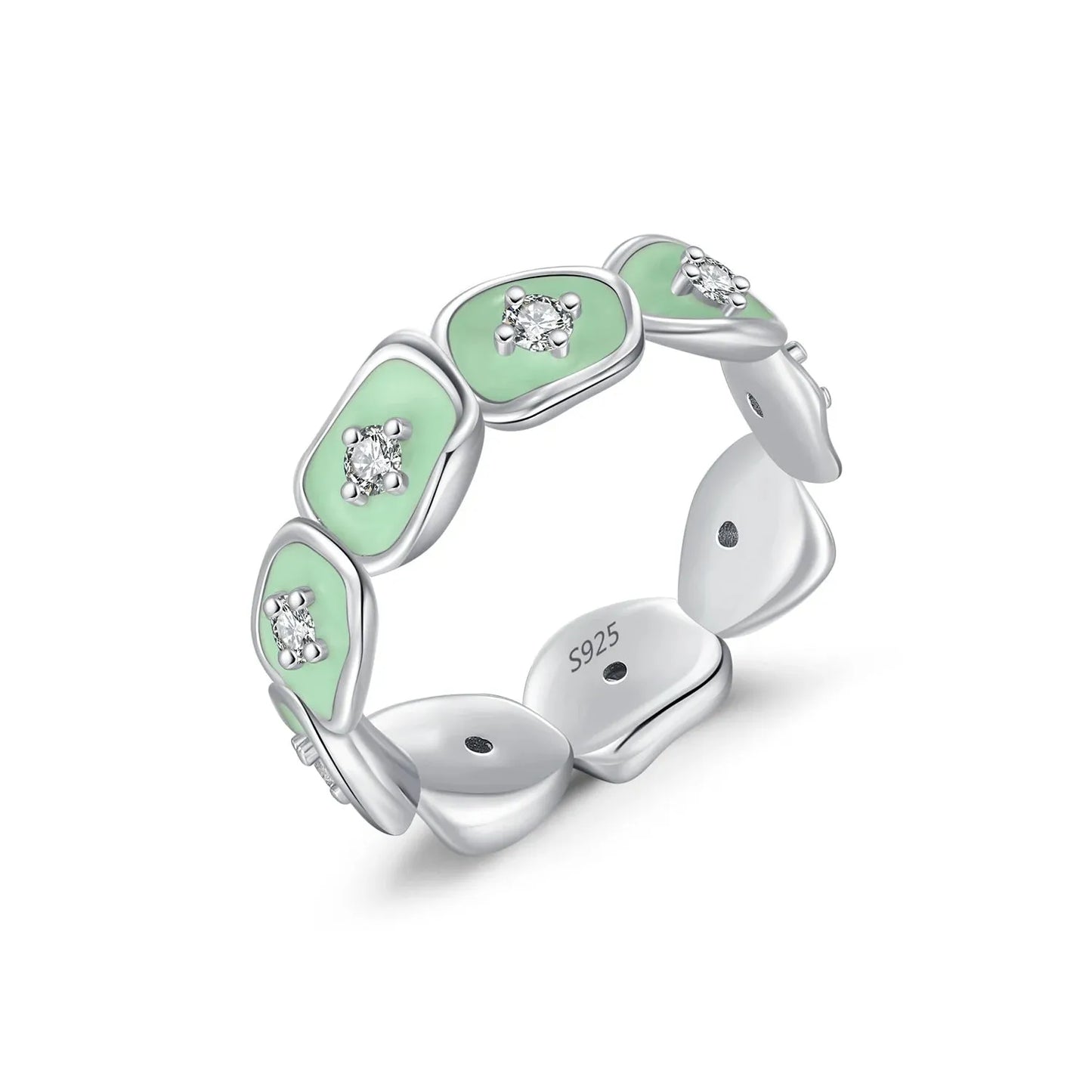Irregular Round Eternity Band Stackable Finger Ring Mint Green