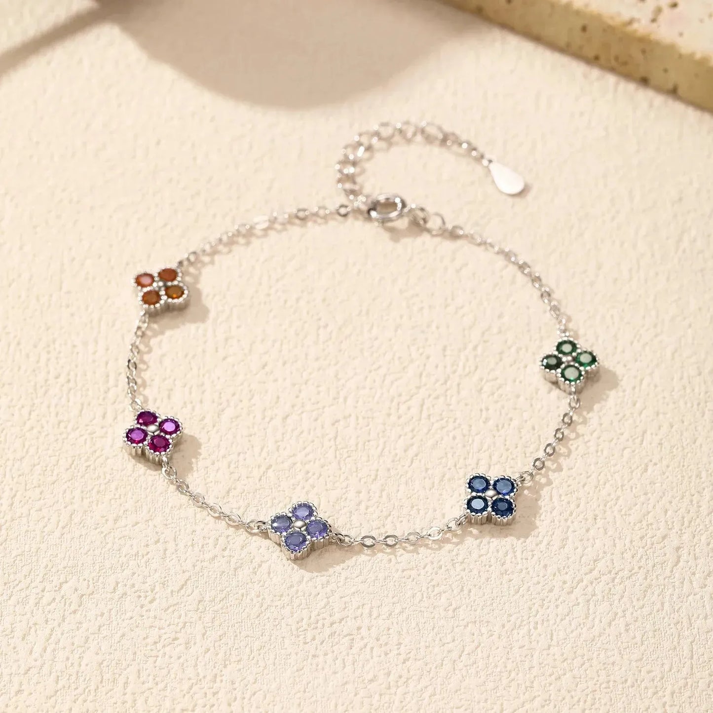 925 Sterling Silver Sweet Four Leaf Clover Bracelet