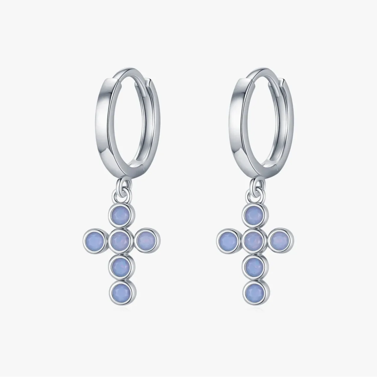 925 Sterling Silver Cross Blue Opal Trendy Drop Earrings