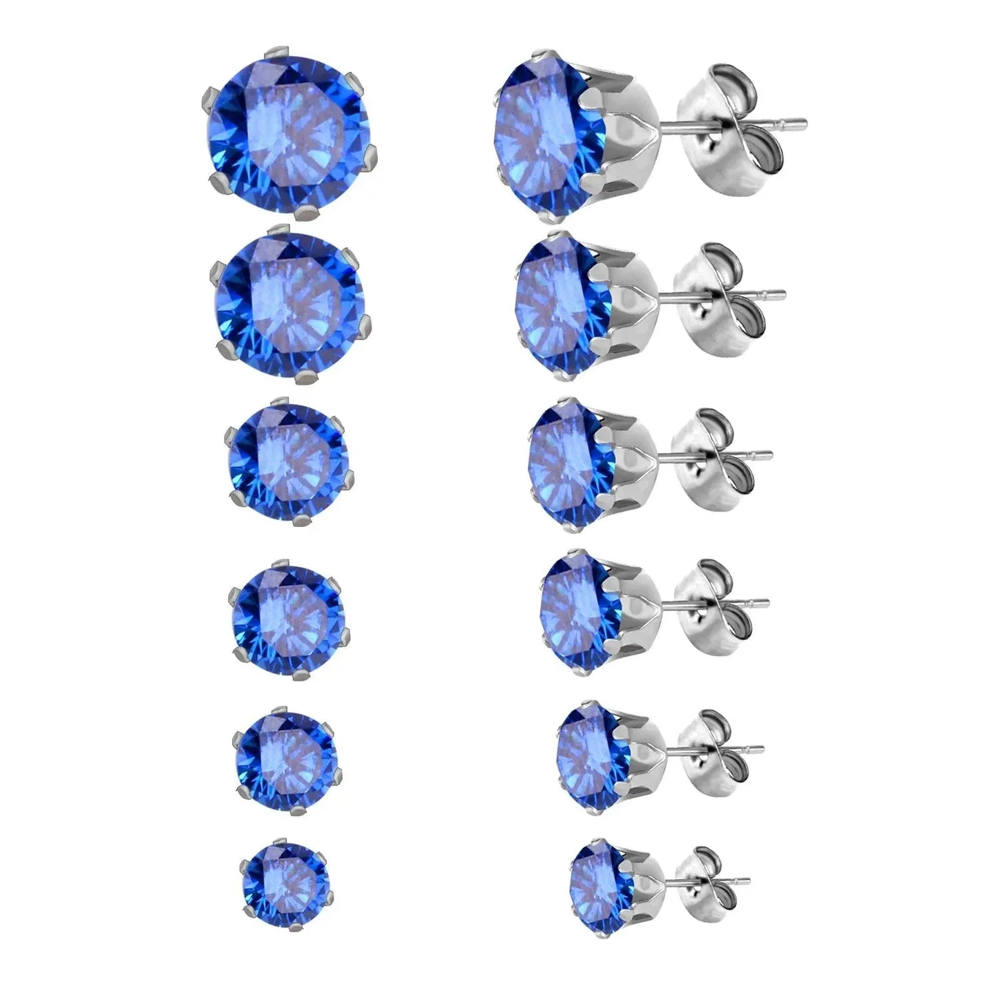 6Pairs/Set CZ Stud Earrings Stainless Steel Round