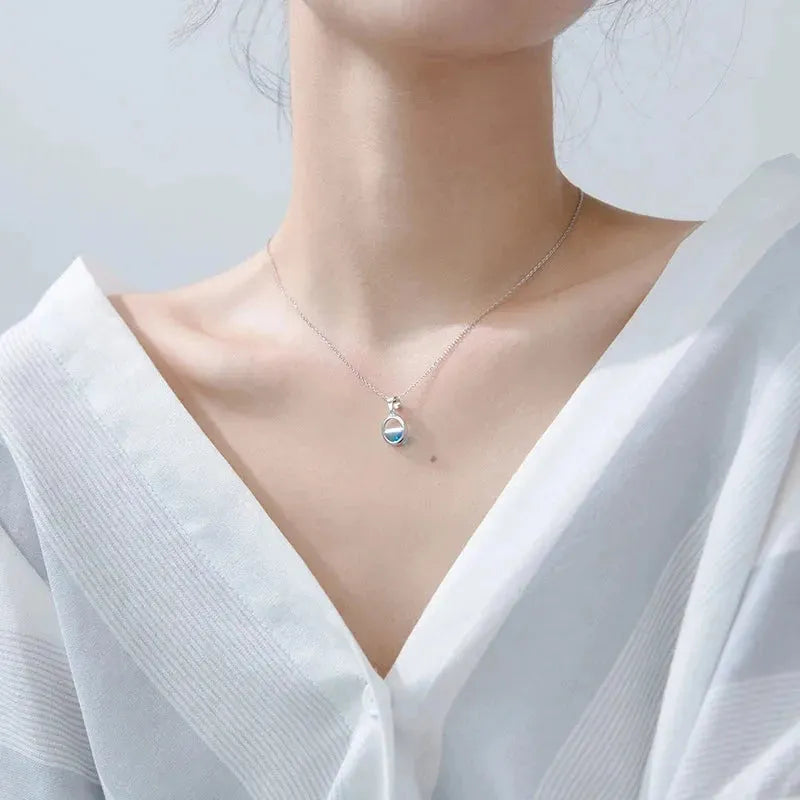 Round Seawater Zirconia Necklace