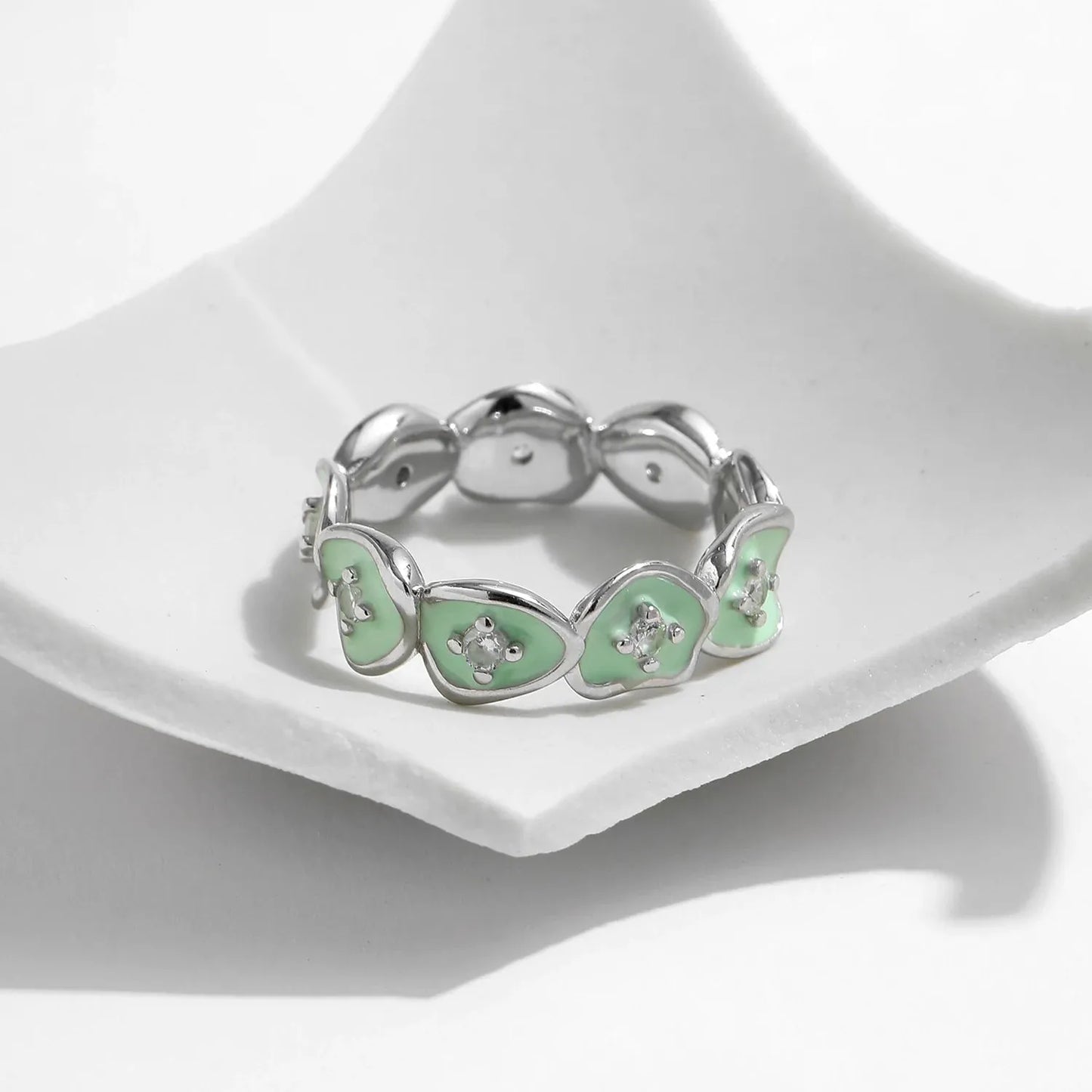 Irregular Round Eternity Band Stackable Finger Ring Mint Green