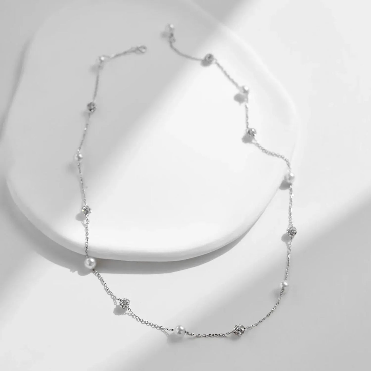Zircon Beads & Pearl Chain Necklace