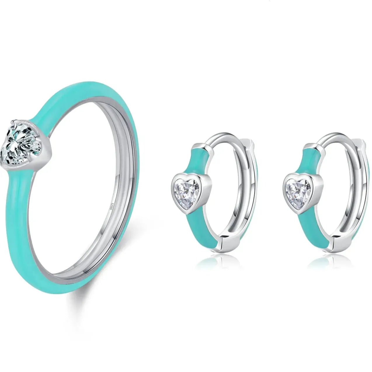 Trendy Blue & Mint Green Enamel Hearts Jewelry Sets