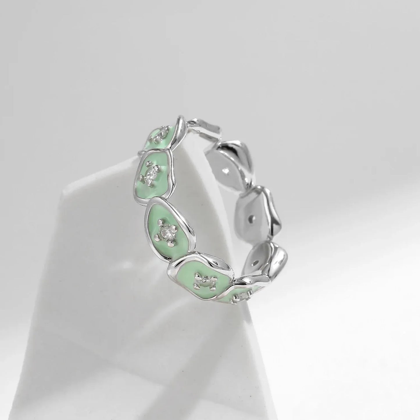Irregular Round Eternity Band Stackable Finger Ring Mint Green