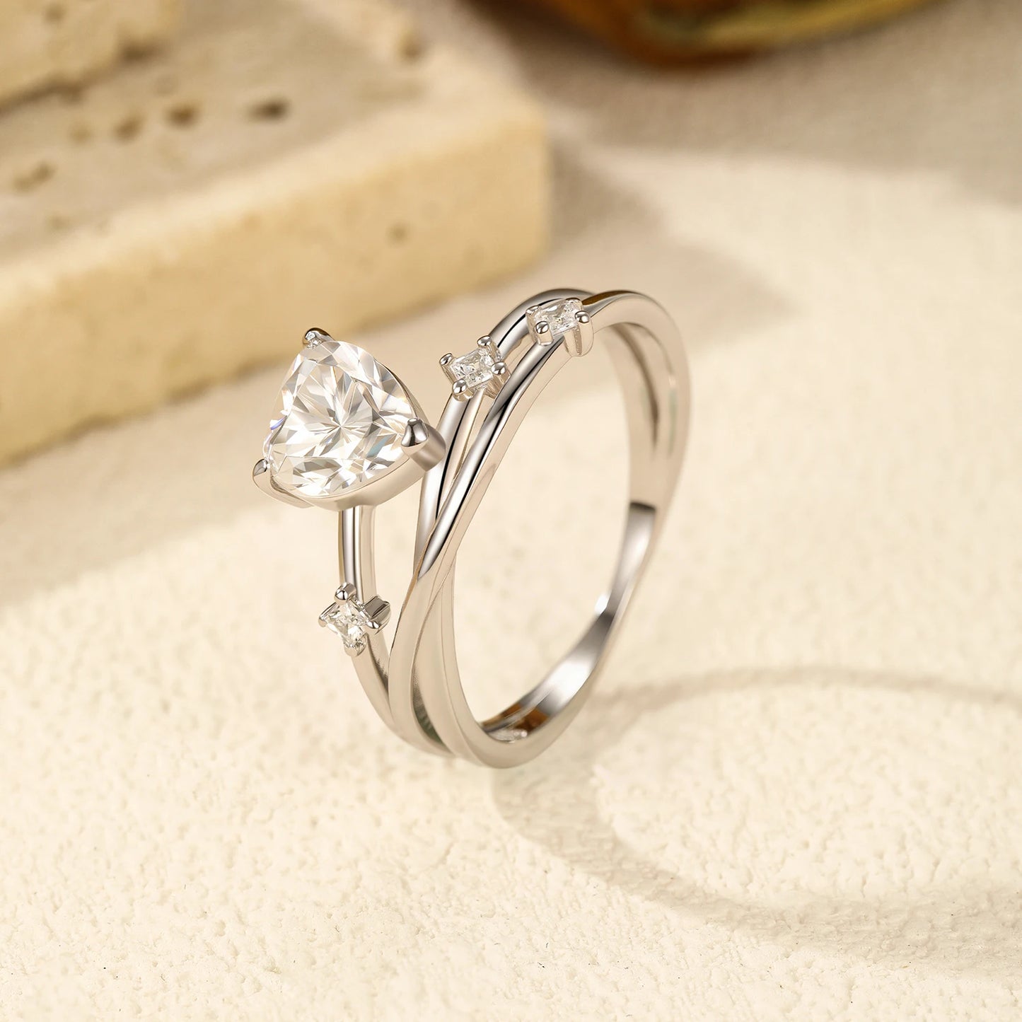 0.8CT Heart Moissanite 925 Sterling Silver Line Multi-layer Ring