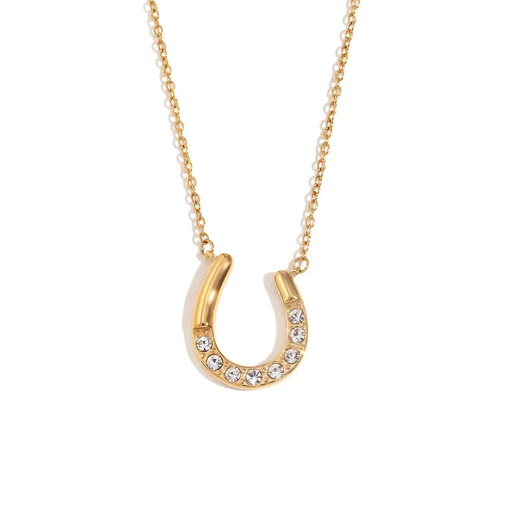 18K Gold Plated Sparkling Horseshoe U-shaped Pendant