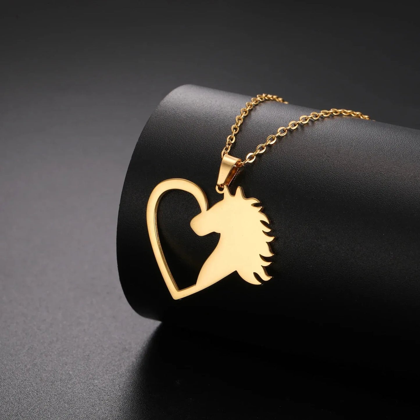 Love Horse Head Pendant Stainless Steel Necklace