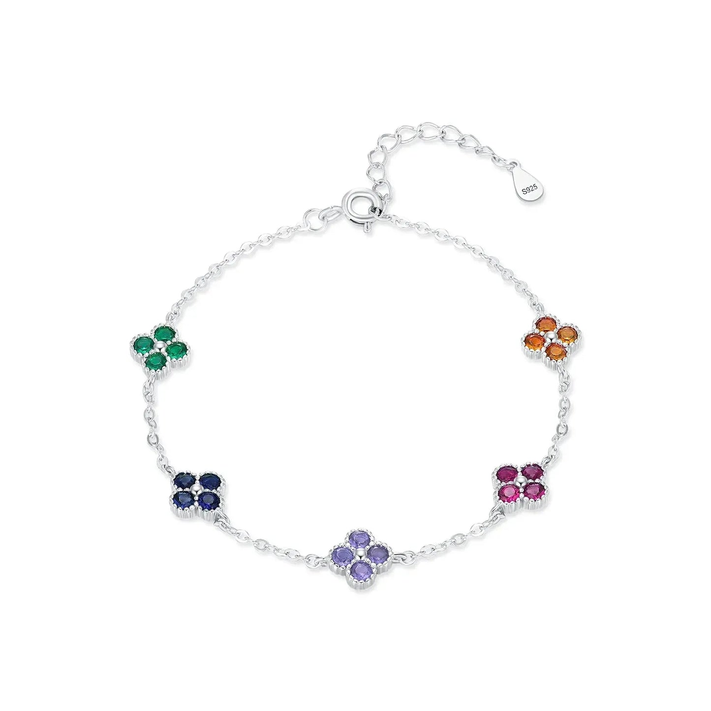 925 Sterling Silver Sweet Four Leaf Clover Bracelet