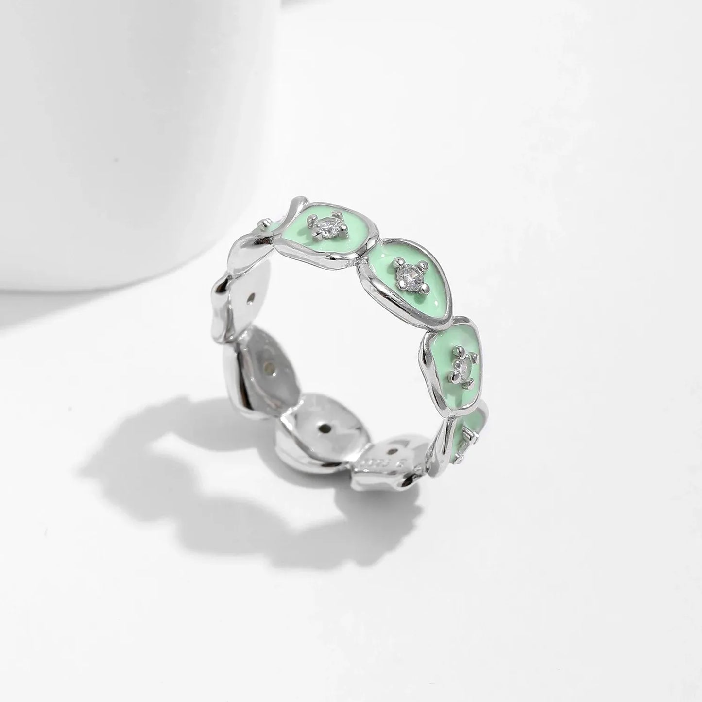 Irregular Round Eternity Band Stackable Finger Ring Mint Green