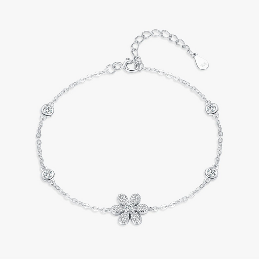 Sparkling Flower Clear Charm Bracelet