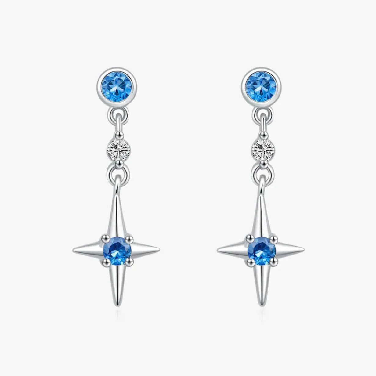 925 Sterling Silver Exquisite Blue Zirconia Stars Stud Earrings