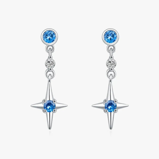 925 Sterling Silver Exquisite Blue Zirconia Stars Stud Earrings