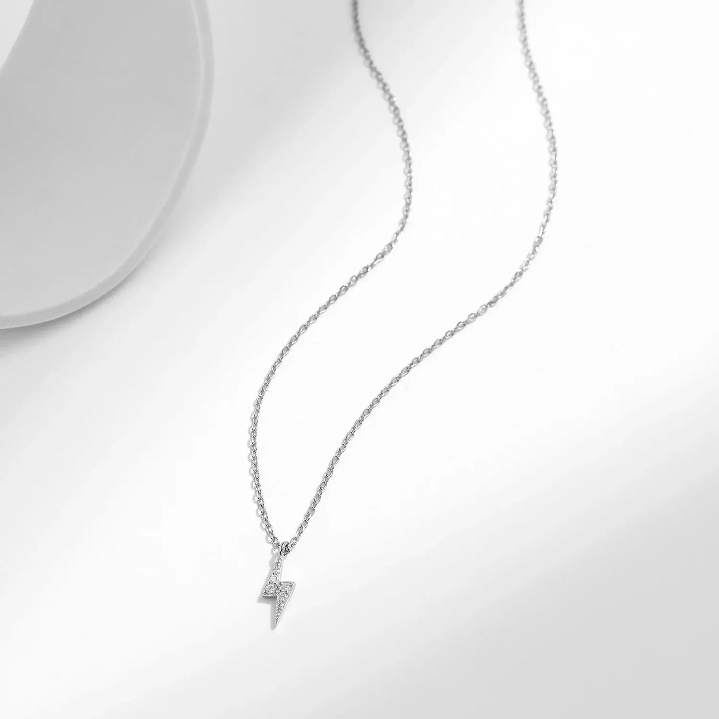 925 Sterling Silver Tiny Lightning Pendant Necklace