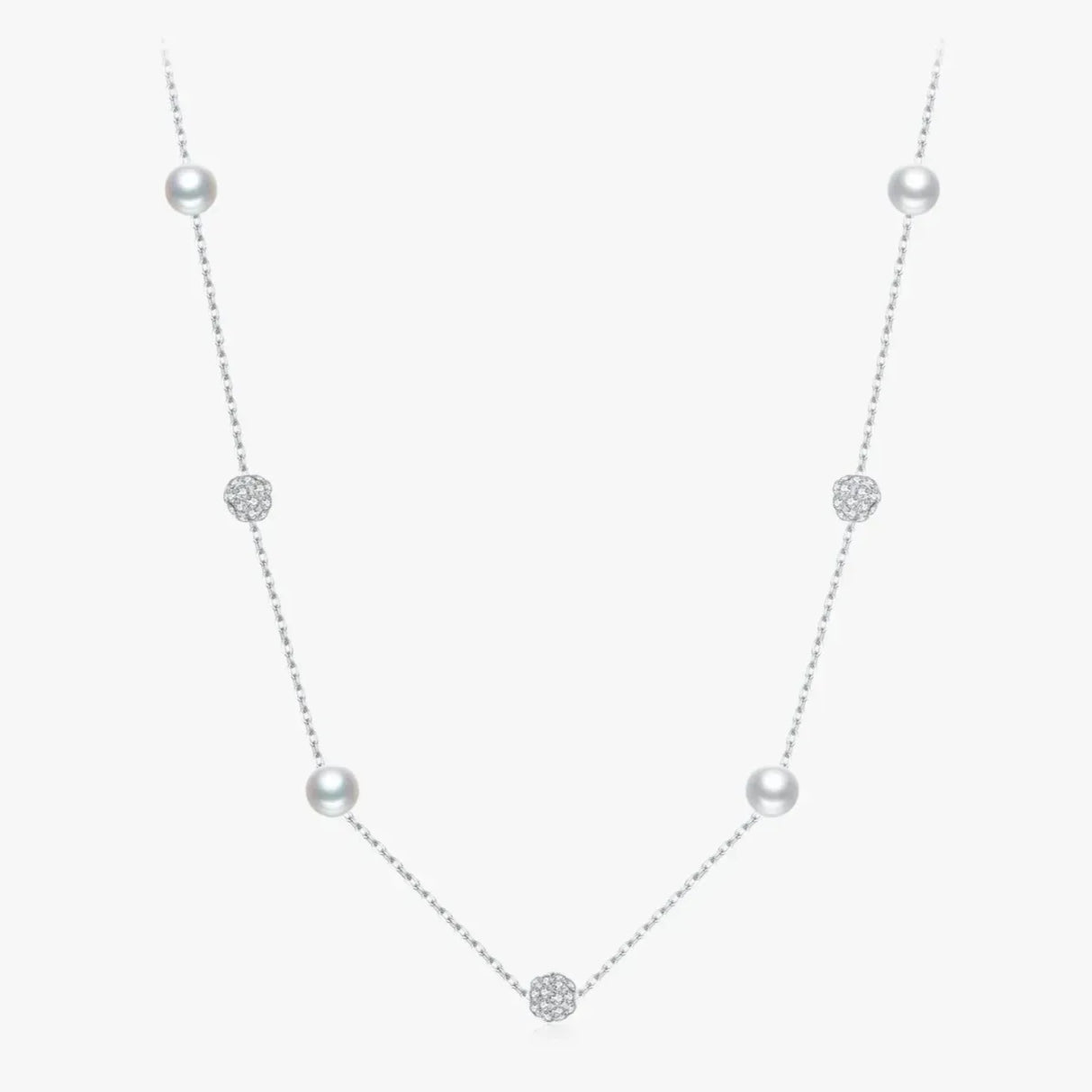 Zircon Beads & Pearl Chain Necklace