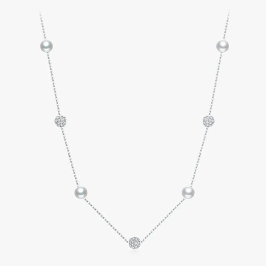 Zircon Beads & Pearl Chain Necklace