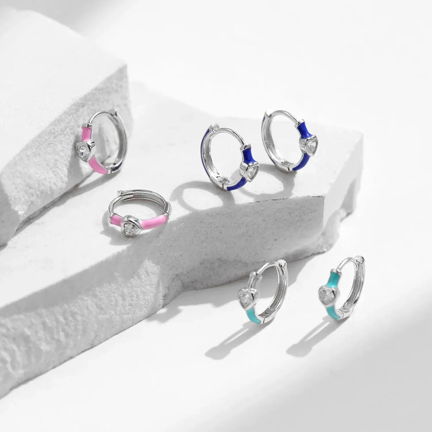 Trendy Blue & Mint Green Enamel Hearts Jewelry Sets