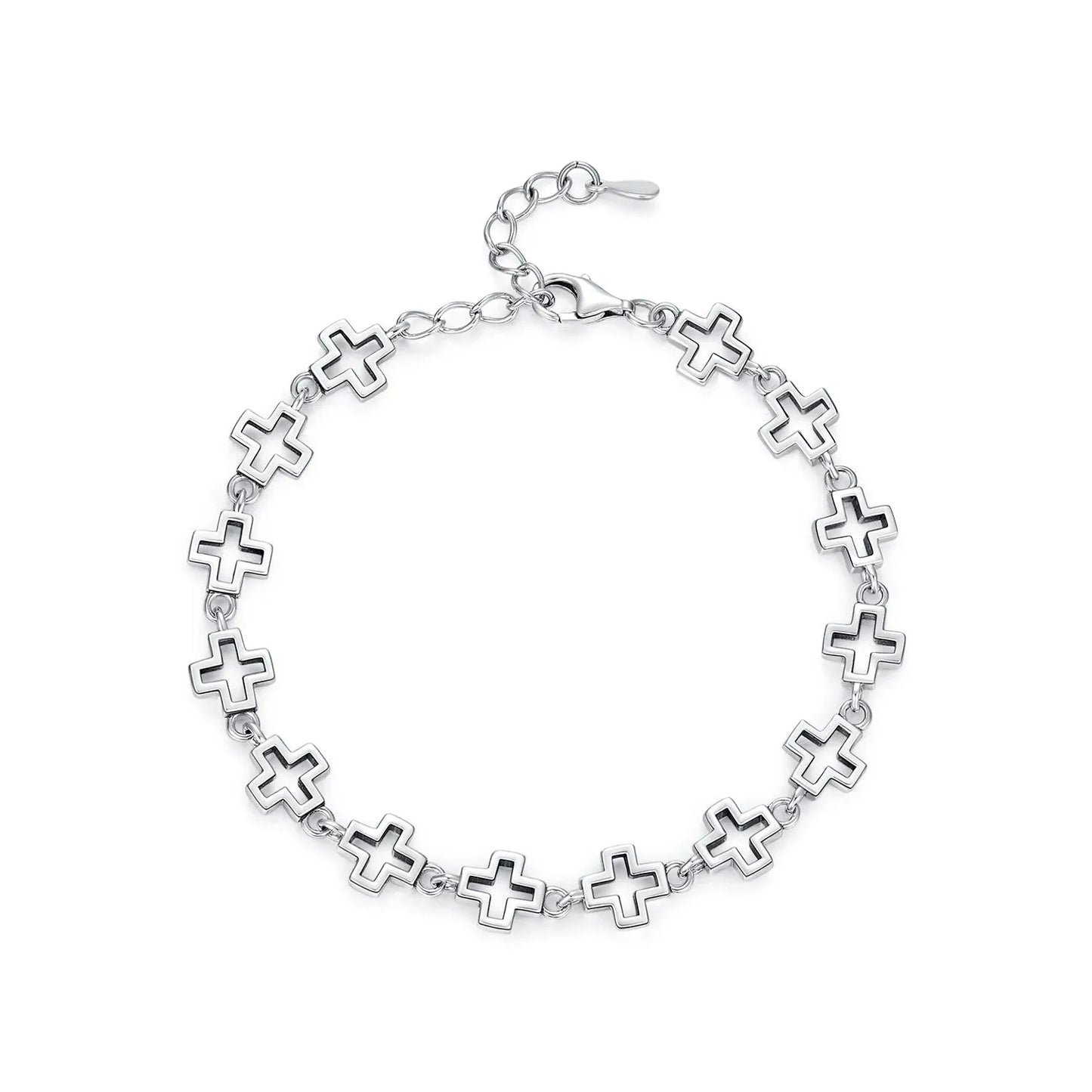 Silver Vintage Delicate Hallow Out Retro Cross Chain Stackable Bracelet
