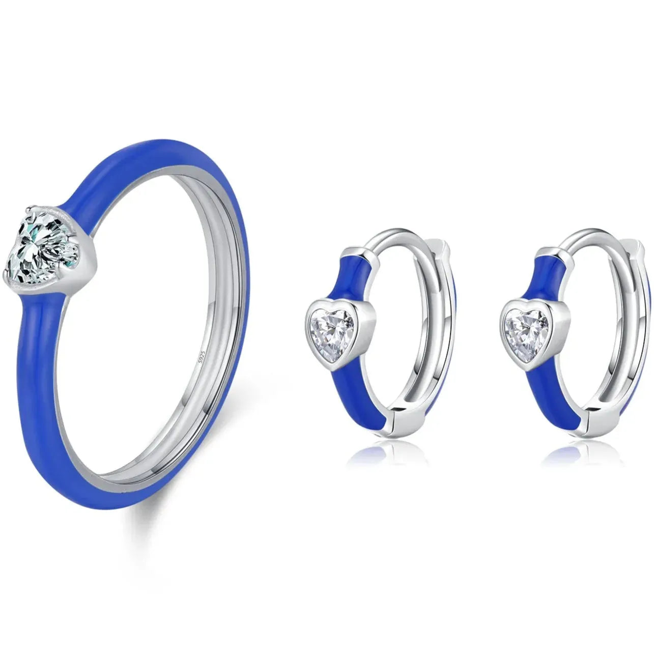 Trendy Blue & Mint Green Enamel Hearts Jewelry Sets