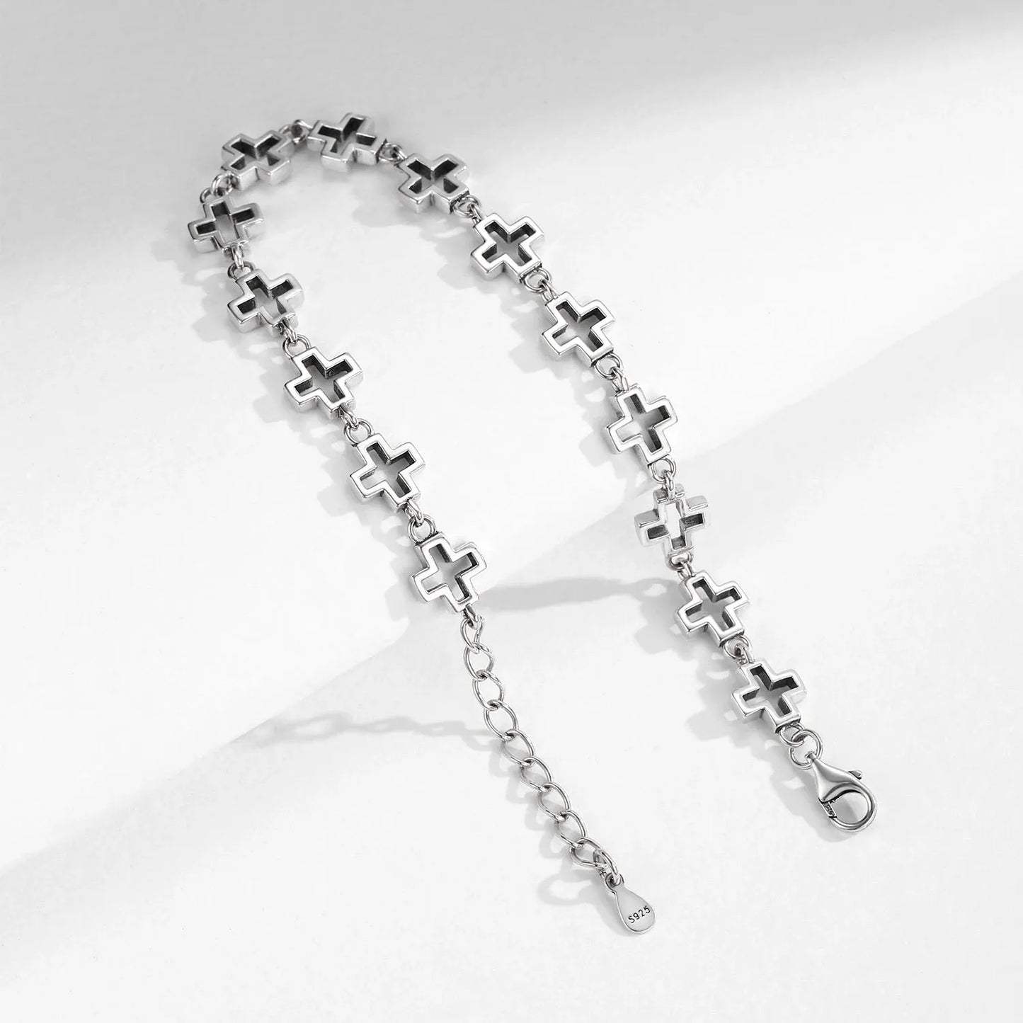 Silver Vintage Delicate Hallow Out Retro Cross Chain Stackable Bracelet