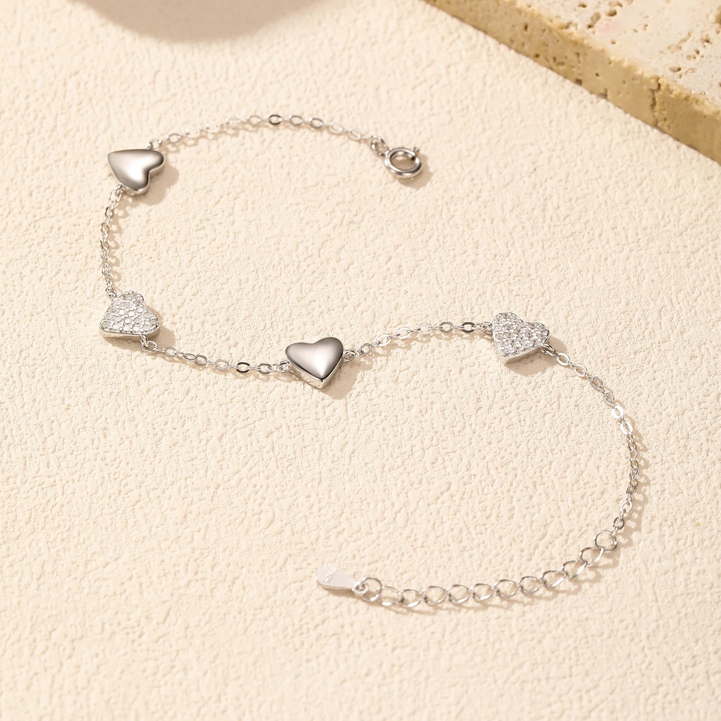 Mirror Hearts Charms Stackable Bracelet