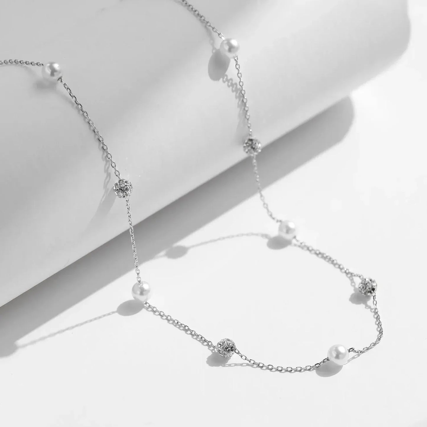 Zircon Beads & Pearl Chain Necklace