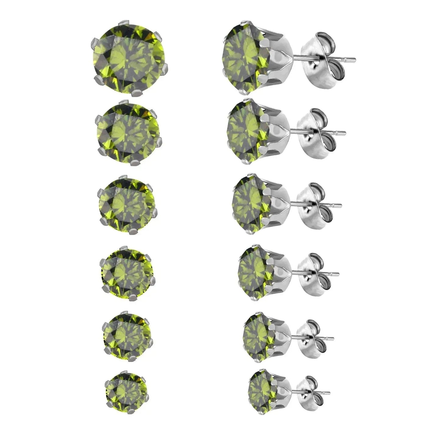 6Pairs/Set CZ Stud Earrings Stainless Steel Round