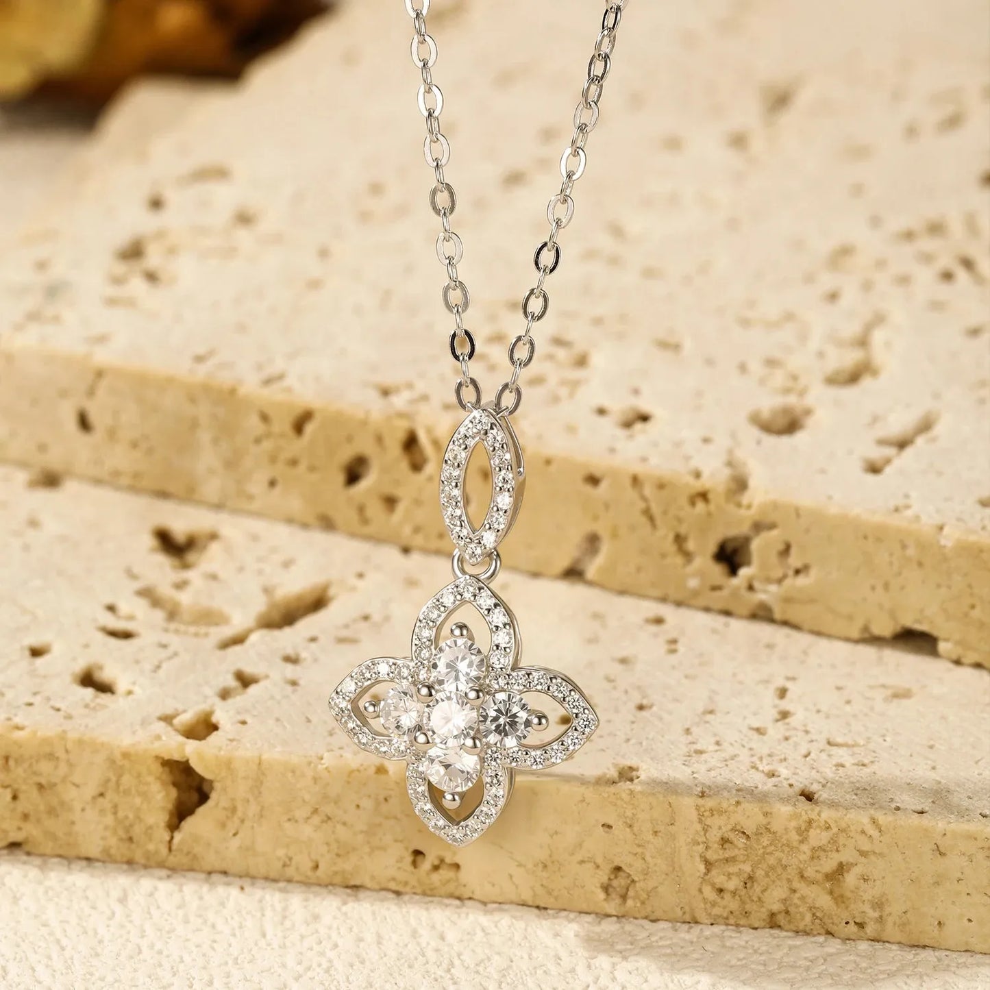 Four Leaf Clover Link Necklace Made With 925 Sterling Silver