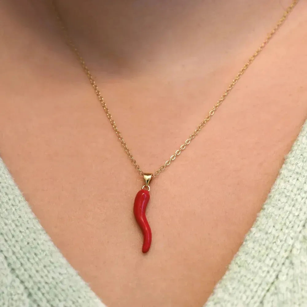 Red Chili Pepper Necklace  & Earring Set