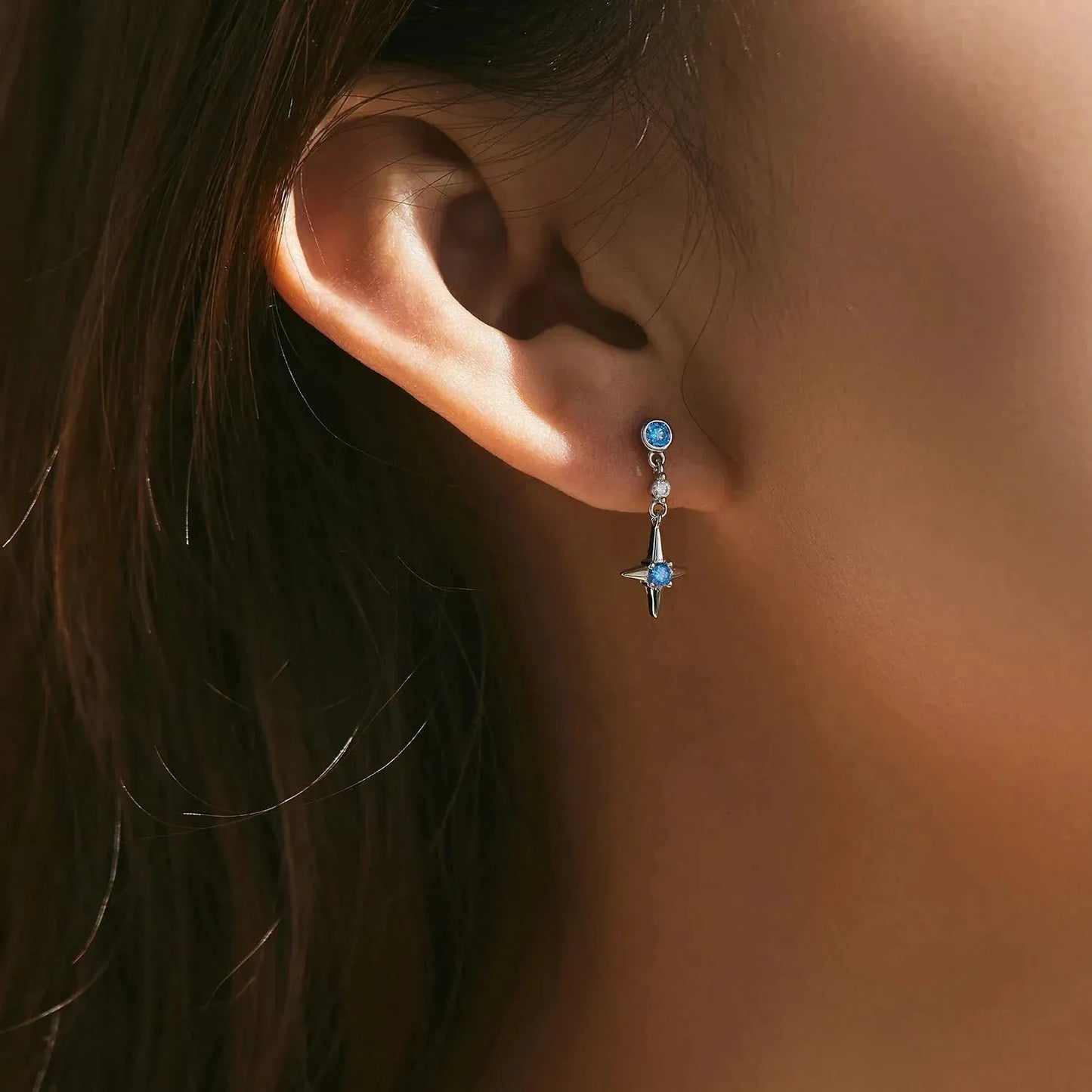 925 Sterling Silver Exquisite Blue Zirconia Stars Stud Earrings