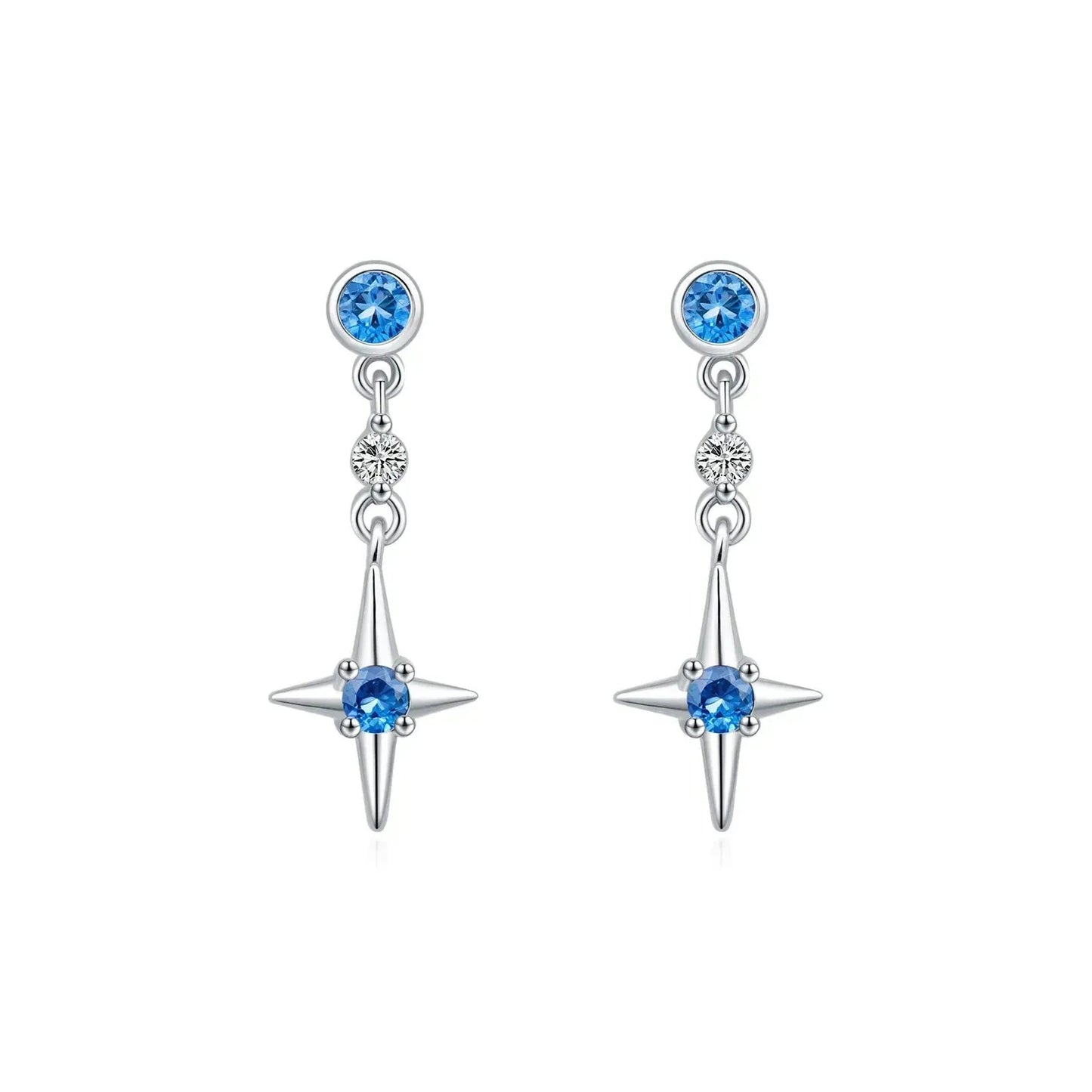 925 Sterling Silver Exquisite Blue Zirconia Stars Stud Earrings