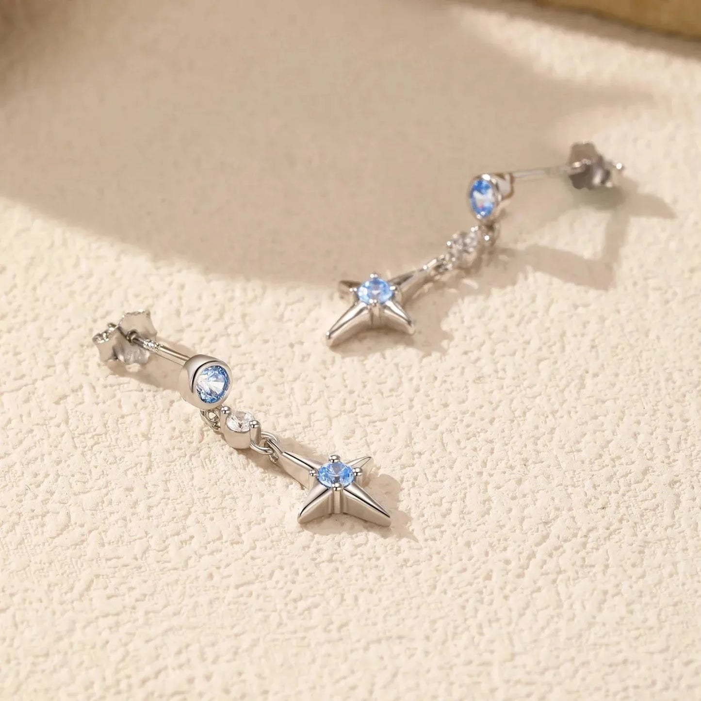 925 Sterling Silver Exquisite Blue Zirconia Stars Stud Earrings