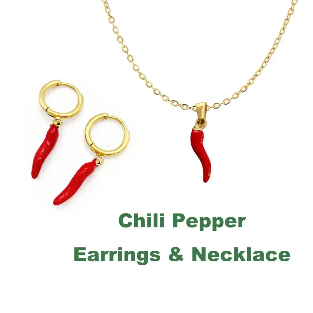 Red Chili Pepper Necklace  & Earring Set