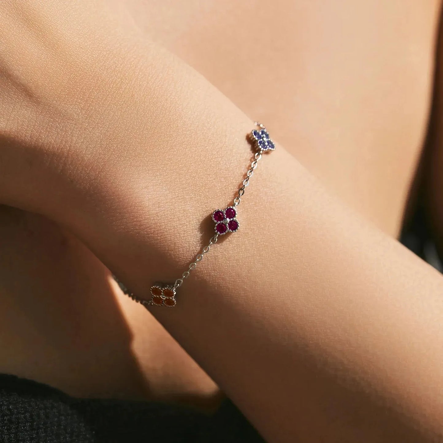 925 Sterling Silver Sweet Four Leaf Clover Bracelet