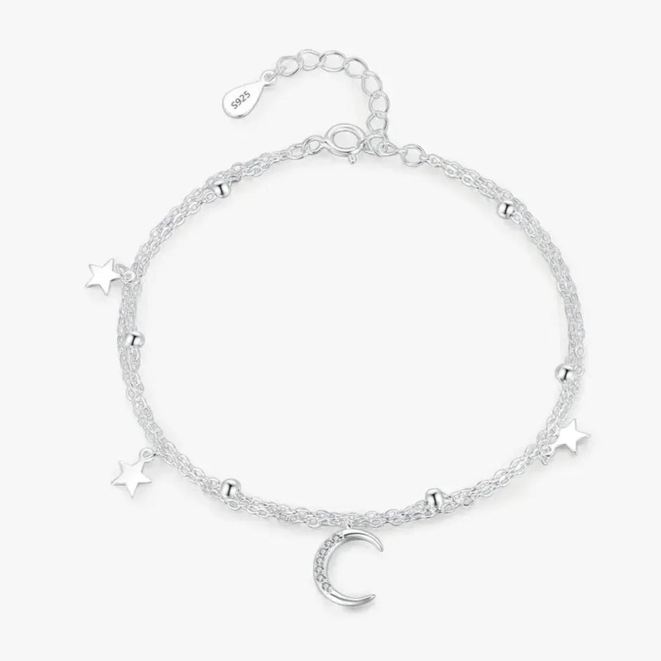 Silver Bead Stars And Moon Bracelet