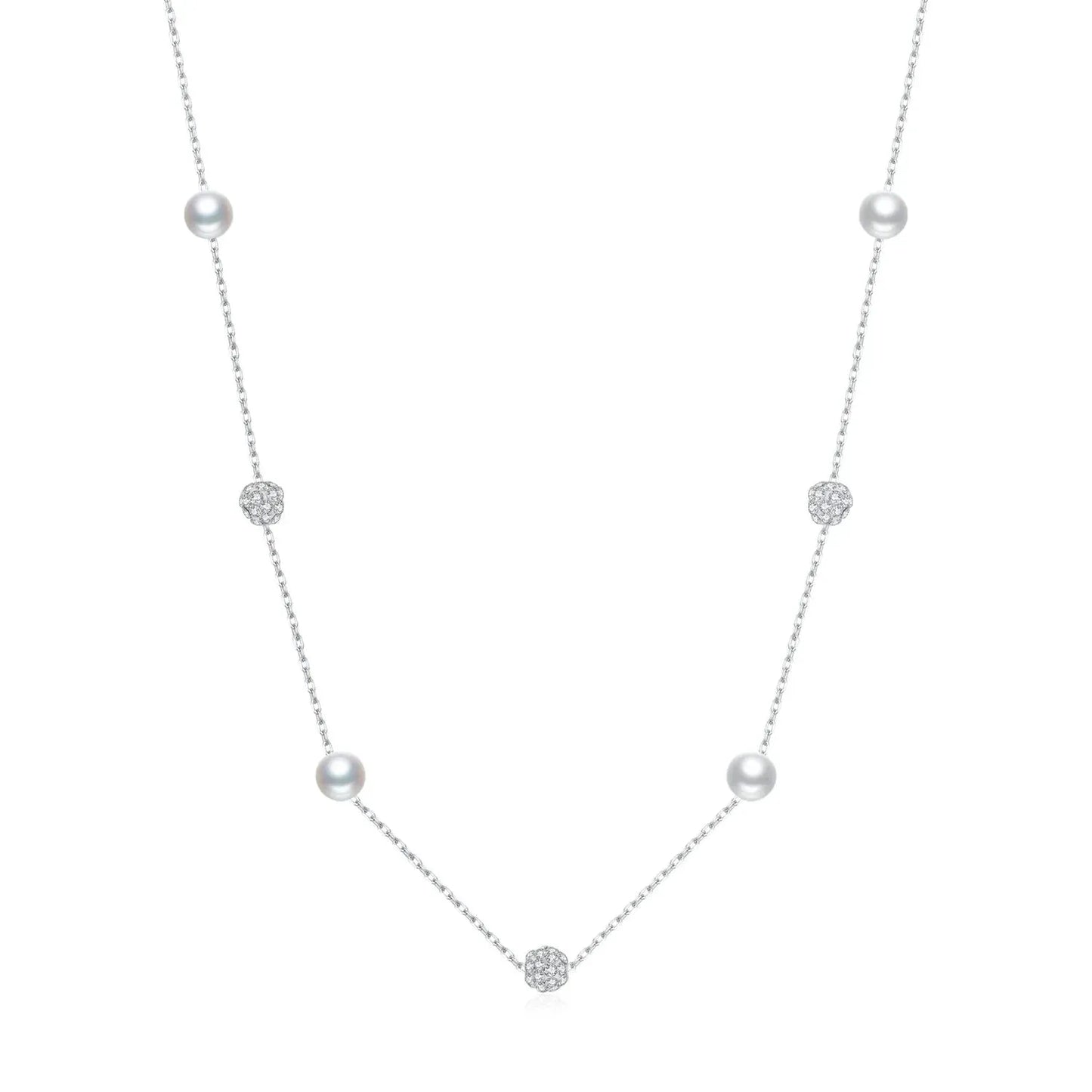 Zircon Beads & Pearl Chain Necklace