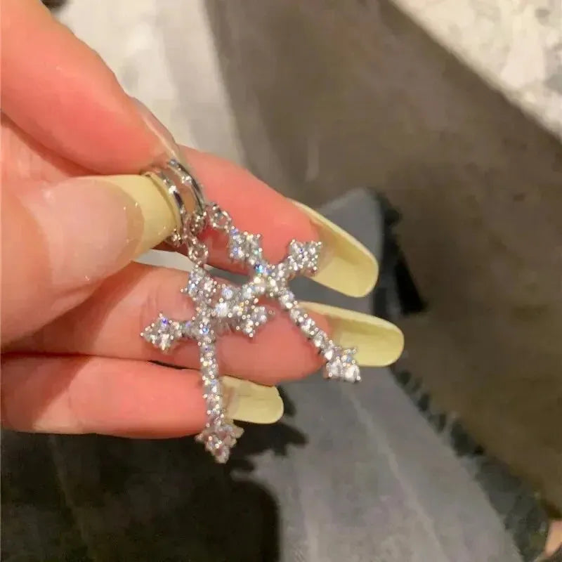 Silver Color Metal Cross Drop Earring
